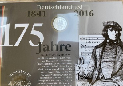 Auktion <br>Numisbrief 175 J. Deutschlandlied, 2016, 20 Euro [1]