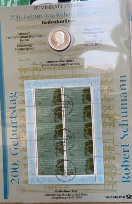 Auktion <br>Numisbrief 200.Geburtstag Robert Schumann, 2010, 10  Euro [1]