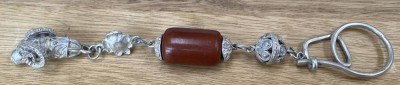 Auktion 370<br>Uhrenkette oder ähnliches, Silber (geprüft)  mit Widderkopf, gr. braunen Stein, L-ca. 19 cm, 41 gramm, Handarbeit [1]
