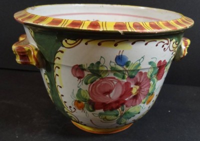 Auktion <br>Blumenübertopf mit Blumenmalerei, H-13,5 cm, D-19 cm [1]