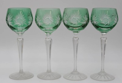 Auktion 339<br>4x Weingläser, Kristall, Schleuderstern, grüne Kuppa, ca. H-21cm. [1]