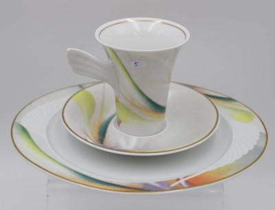 Auktion 340<br>Kaffeegedeck, Rosenthal, Mythos, Entw. Paul Wunderlich, Tasse H-9,2cm. [1]