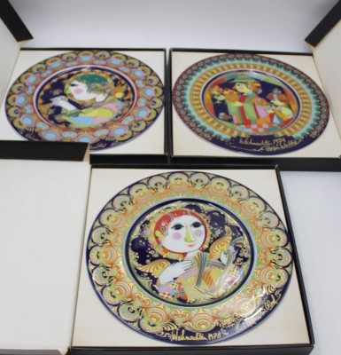Auktion <br>3x gr. Weihnachtsteller, Rosenthal studio-linie, Björn Wiinblad, 1974, 76 und 78, in orig. Kartons, je ca. D-28,5cm. [1]