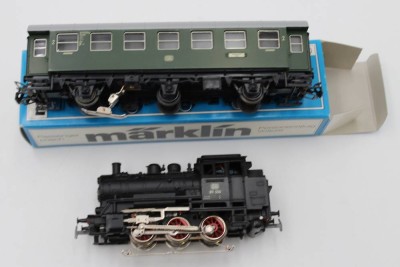 Auktion 340<br>kl. Dampflokomotive sowie Personenwagen, Märklin, H0, Funktion nicht geprüft [1]