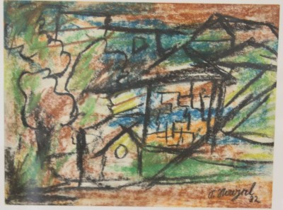 Auktion 340<br>unleserl. signiert '32, Landschaft mit Haus, Mischtechnik, BG 17,5 x 23cm. [1]