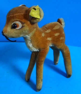 Auktion 340<br>Steiff Samt-Bambi, Faden lose am Maul, H-14 cm, Knopf+Restfahne [1]