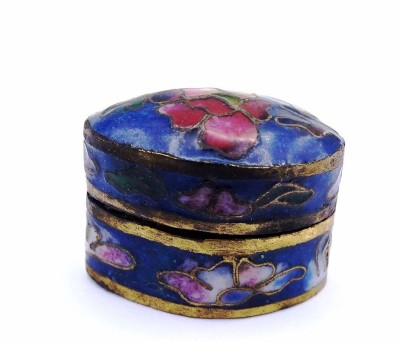 Auktion <br>kleine Cloisonné Pillendose verziert mit Blüten B. 2. cm H. 1,7 cm [1]