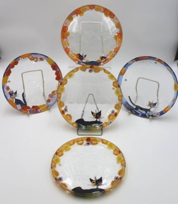 Auktion <br>5x Teller, Katzendekore von Rosina Wachtmeister, je D-21,5cm. [1]