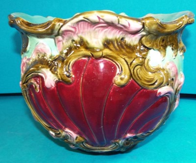 Auktion <br> gr. Majolika Blumenübertopf um 1900, Gebrauchsspuren,H-17 cm, D-22 cm [1]