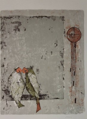 Auktion 340<br>Ossi CZINNER (1925-2014),Vogelpaar, Farblithographie, ungerahmt, BG 44 x 55,5cm, Für Frau Zürcher [1]