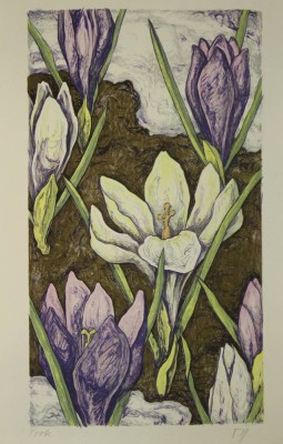 Auktion 340<br>unleserl.signierte Farblithographie, Blumen, Probedruck, ungerahmt, BG 44,8 x 27,5cm. [1]