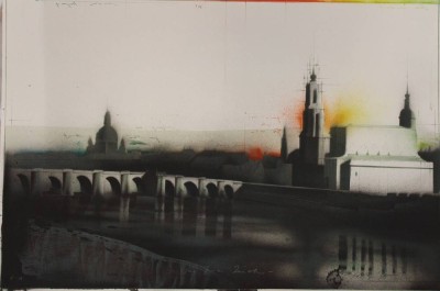 Auktion 340<br>Peter Paul (1943-2013), Stadtpanorama, Farblithographie, ungerahmt, BG 50,5 x 68cm, Für Frau Zürcher [1]