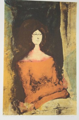 Auktion 340<br>Michele MAINOLI (1927-1991), Frauenportrait. Farblithographie, ungerahmt, BG 56 x 45cm, Für Frau Zücher [1]