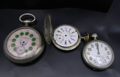 Auktion <br>3x Defekte Taschenuhren 1x Doxa , Zeiger fehlen , 1 x Markenlos Uhr steht , 1 x Matthey Jaquet Silbergehäuse Zifferblatt lose Uhr läuft nicht [1]