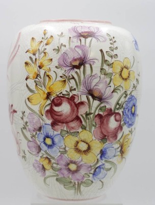 Auktion 341<br>gr. Vase, florale Bemalung, gemarkt, H-30cm. [1]