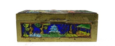 Auktion 341<br>kleine Messingschatulle bunt Emailliert , Punziert China , Maße : 8,5 x 4,3 x 3,4 cm [1]