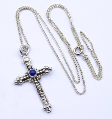 Auktion <br>Sterlingsilber Halskette mit Kreuzanhänger, zus. 6,3g., Kette L. 55,5cm [1]