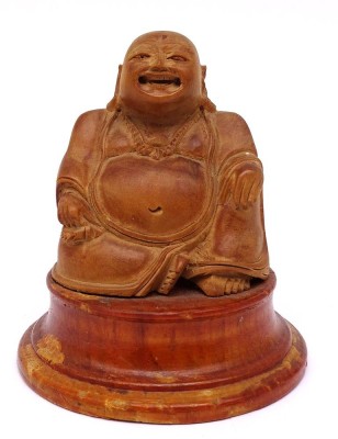 Auktion 341<br>kl. Holz-Buddha auf Sockel, H-7,5 cm [1]