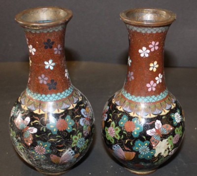 Auktion 341<br>Paar Cloisonne-Vasen, China, älter, H-15cm [1]