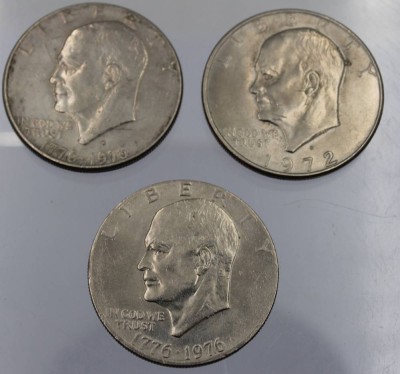 Auktion 342<br>3x One Dollar, USA, 1972 und 2x 1976, kein Silber [1]