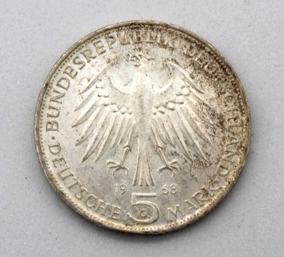 Auktion 342<br>5 DM 500. Todestag von Johannes Gutenberg, Gewicht: 11,3 g. Ø 3 cm. [1]