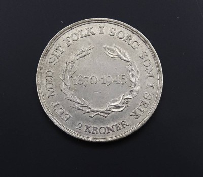 Auktion 342<br>2 Kroner 1945 Konge Danmark, Silber, 14,9g. [1]