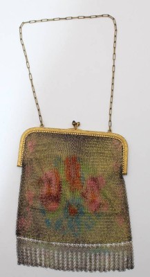Auktion 342<br>Kettentasche, älter, bemalt, Bügel goldfarben, ca. 15,5 x 12cm [1]
