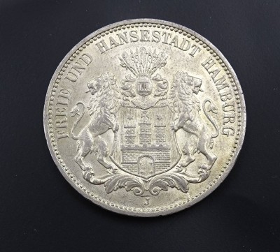 Auktion <br>Drei Mark 1909 Frie und Hansestadt Hamburg [1]