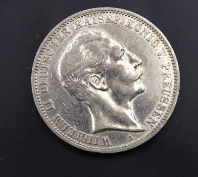 Auktion <br>Drei Mark 1909 Wilhelm II König v. Preussen A [1]