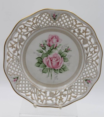 Auktion <br>Durchbruchteller, Schumann, Rosenbemalung, D-25,5cm [1]