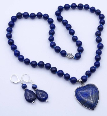 Auktion <br>Halskette mit paar Ohrhängern, silberfarbene Monturen, Halskette L. 55cm, zus. 70g. [1]