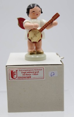 Auktion <br>gr. Erzgebirge-Engel mit Banjo, Uhlig, orig. Karton, ca. H-8,5cm. [1]