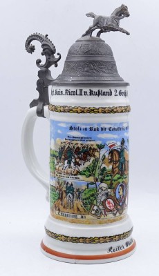 Auktion <br>Reservistenkrug , original????, Reiter Müller, Regt.Kais.Nicol.II v. Rußland 2. Großh.hess.Nr. 24 Darmstadt 1912-15, H. 27cm [1]