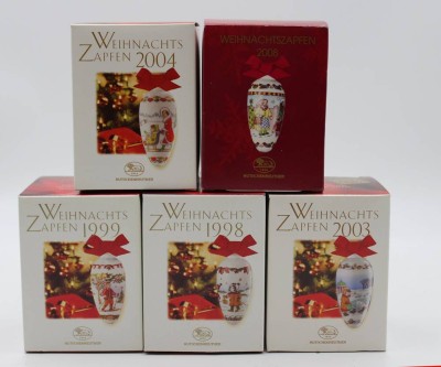 Auktion 343<br>5x Weihnachts-Zapfen, Hutschenreuther, orig. Kartons, 1998, 1999, 2003, 2004 u. 2008. [1]