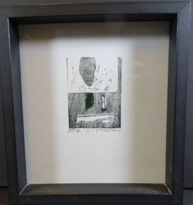Auktion 343<br>unleserl. sign. kl. Lithografie, ger/Glas, RG 24x22 cm, Nr. 53/80 [1]