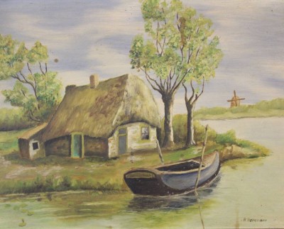 Auktion <br>H.Heinemann, Fischerkate, Öl/Hartfaser, gerahmt, RG 53,5 x 66cm. [1]