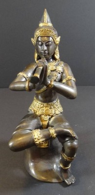 Bronze-Tempelmusikerin, tw. vergoldet, H-22 cm, älter