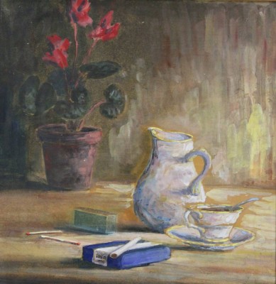 Auktion <br>unsigniertes Stilleben, gerahmt/Glas, RG 36 x 36cm. [1]