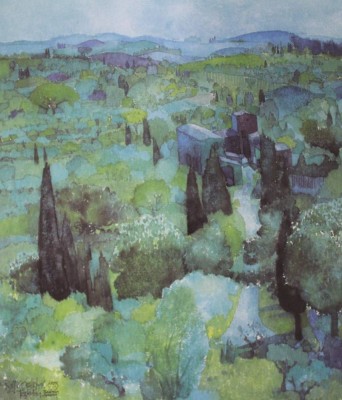 Auktion <br>Ralf WESTPHAL (1934-2014), Toskana 1993, Aquarell, gerahmt/Glas, 92 x 82cm. [1]