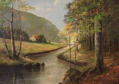 Auktion <br>H.Arnold, Bachlandschaft, Öl/Hartfaser, gerahmt, RG 68 x 86cm. [1]