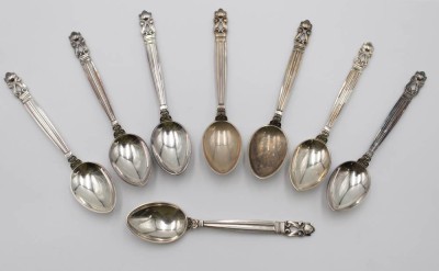 Auktion <br>8x Teelöffel, Georg Jensen, Acorn, Sterling, 117,9gr., L-11cm. [1]