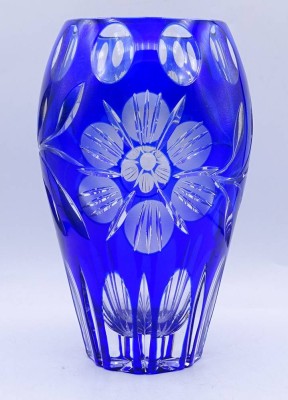Auktion <br>blaue Kristall Glas Vase, H. 20,5cm [1]