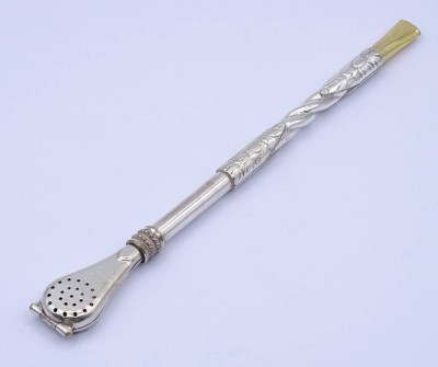 Auktion <br>Alter Strohhalm, Alpacca, Endstück vergoldet,L. 19cm [1]