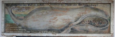 Auktion 365<br>gr. Gemälde wohl um 1900/20, Darstellung eines Wals, beschriftet 