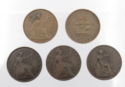 Auktion <br>4x  1 Pence-Münzen, England, 1x Süd-Afrika., 1902 bis 1955 [1]