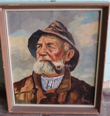 Auktion <br>unleserl. sign. Fischerportrait, Öl/Pappe, gerahmt, RG 34x29 cm [1]