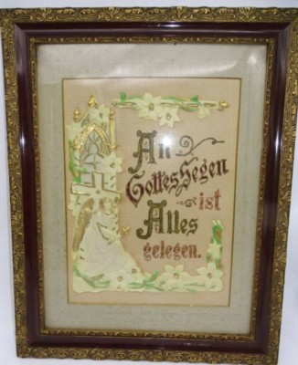 Auktion <br>Stickbild mit Hausspruch, ger/Glas [1]