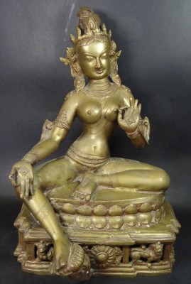Auktion 344<br>gr. Bronze Gottheit, älter, wohl Thailand, Alters-u. Gebrauchsspuren, H-41 cm, B-28 cm [1]