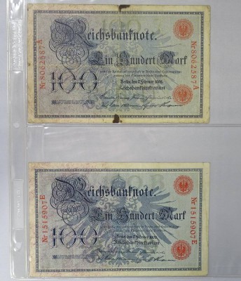Auktion 344<br>2x Ein hundert Mark 1908, Reichsbanknoten [1]