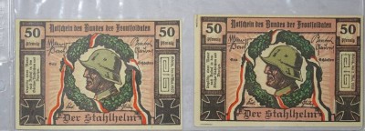 Auktion 344<br>2x 50 Pfennig 1922, Notschein des Bundes der Frontsoldaten Der Stahlhelm [1]